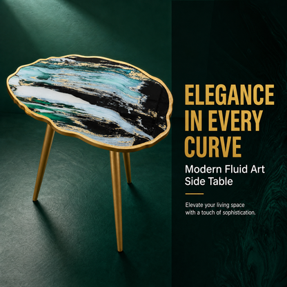 Luxe Marble-Style Scalloped Side Table 62cm Gold Legs