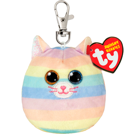 Ty Squishy Beanies Clip - Heather Pastel Striped Cat