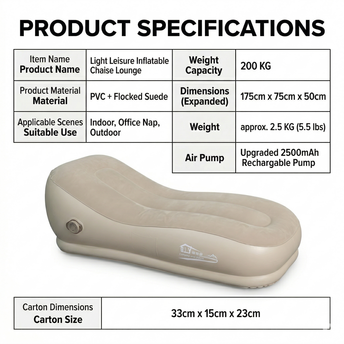 Automatic Inflatable Lazy Sofa Bed Air Chair Couch portable lightweight with USB Built-in Pump