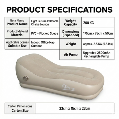 Automatic Inflatable Lazy Sofa Bed Air Chair Couch portable lightweight with USB Built-in Pump