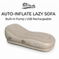 Inflatable lazy sofa with built-in pump and USB rechargeability on a white background