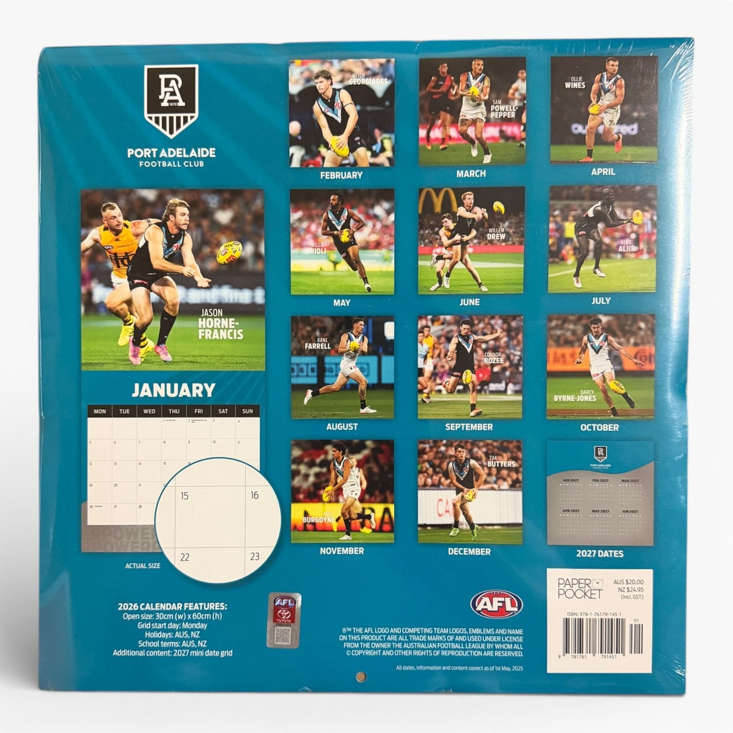 AFL Port Adelaide Power 2026 Square Wall Calendar