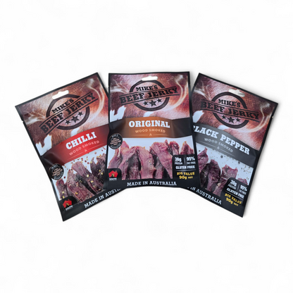 South Australian Mike's Beef Jerky Original|Black Pepper|Chilli 90g Packet
