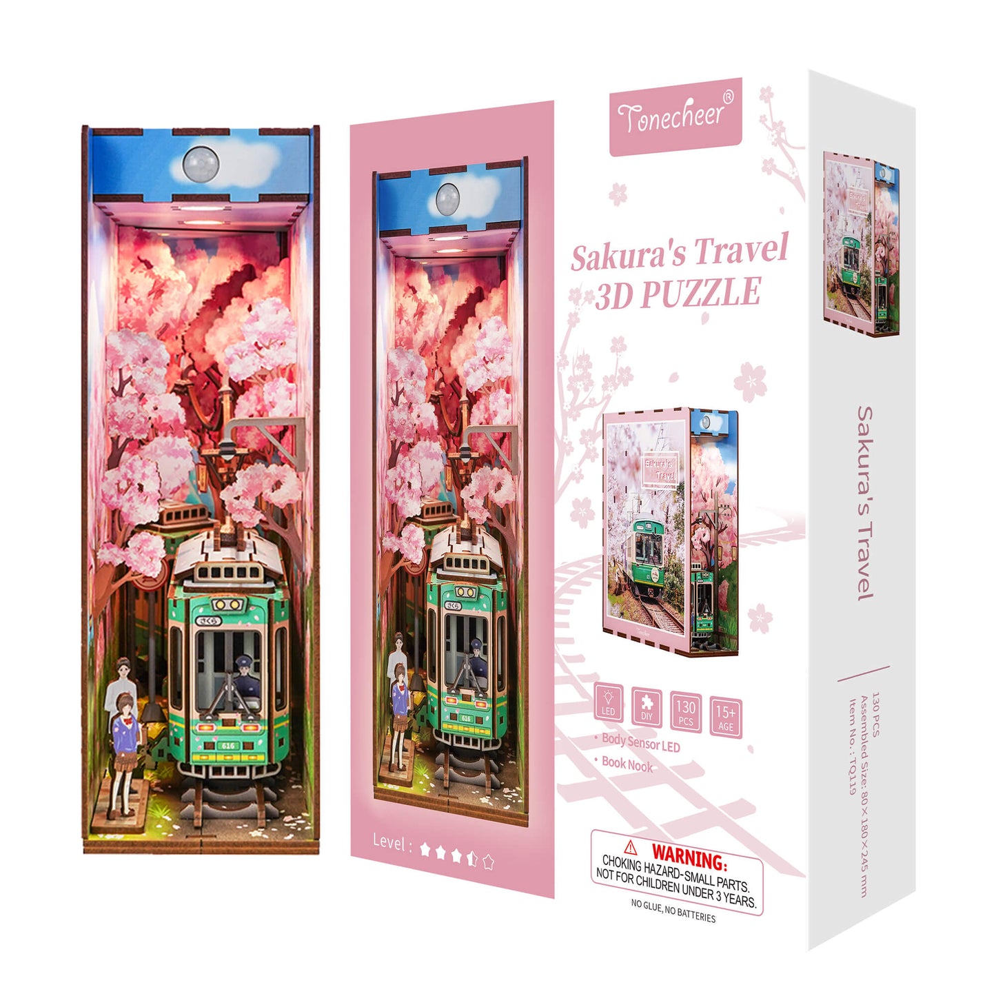 TONECHEER 3D Wooden Puzzle DIY Sakura’s Travel Book Nook Puzzle Kit