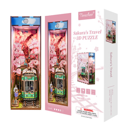 TONECHEER 3D Wooden Puzzle DIY Sakura’s Travel Book Nook Puzzle Kit