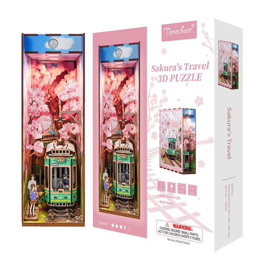 TONECHEER 3D Wooden Puzzle DIY Sakura’s Travel Book Nook Puzzle Kit