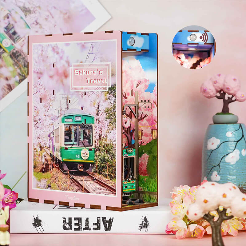 TONECHEER 3D Wooden Puzzle DIY Sakura’s Travel Book Nook Puzzle Kit