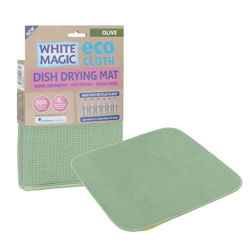 White Magic Dish Drying Mat Plate Bowl Absorbent Pad - Olive