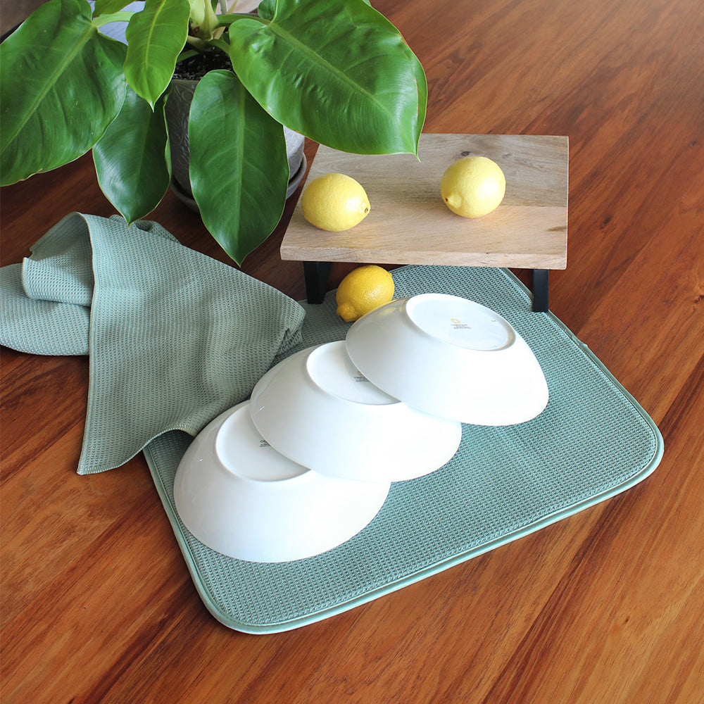 White Magic Dish Drying Mat Plate Bowl Absorbent Pad - Olive