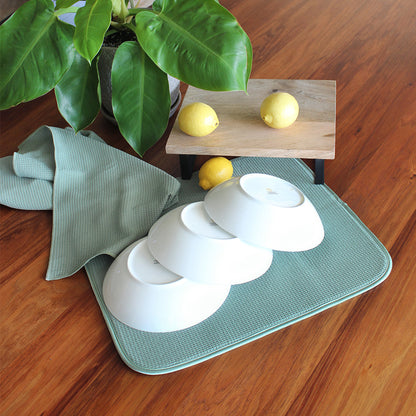 White Magic Dish Drying Mat Plate Bowl Absorbent Pad - Olive