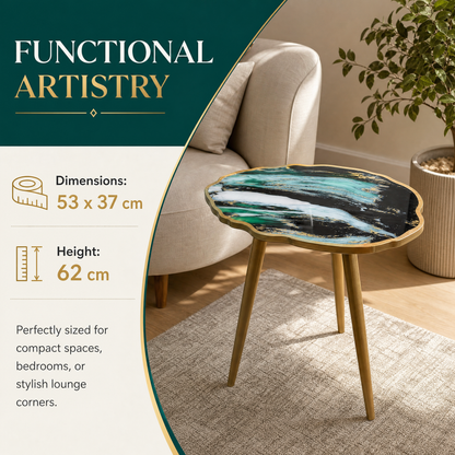 Luxe Marble-Style Scalloped Side Table 62cm Gold Legs