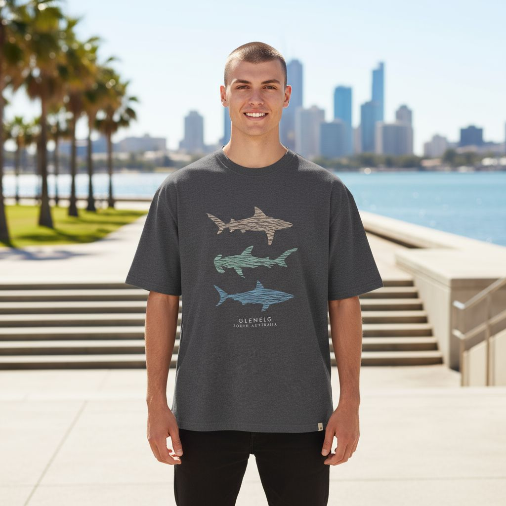 SHARK STACK MENS T-SHIRT MIDNIGHT MARLE GLENELG SOUTH AUSTRALIA