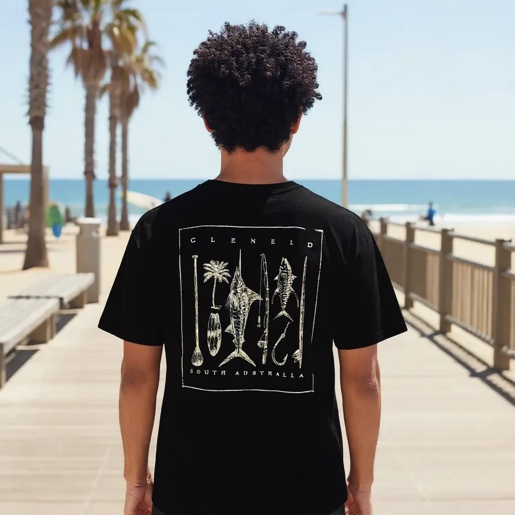 COASTAL COLLECTION MENS T -SHIRT WASHED BLACK GLENELG SOUTH AUSTRALIA