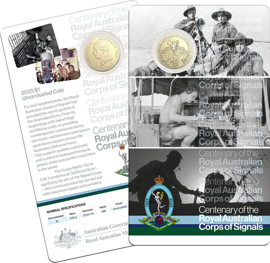 Royal Australian Mint 2025 $1 Corps of Signals centenary carded coin – product image 1