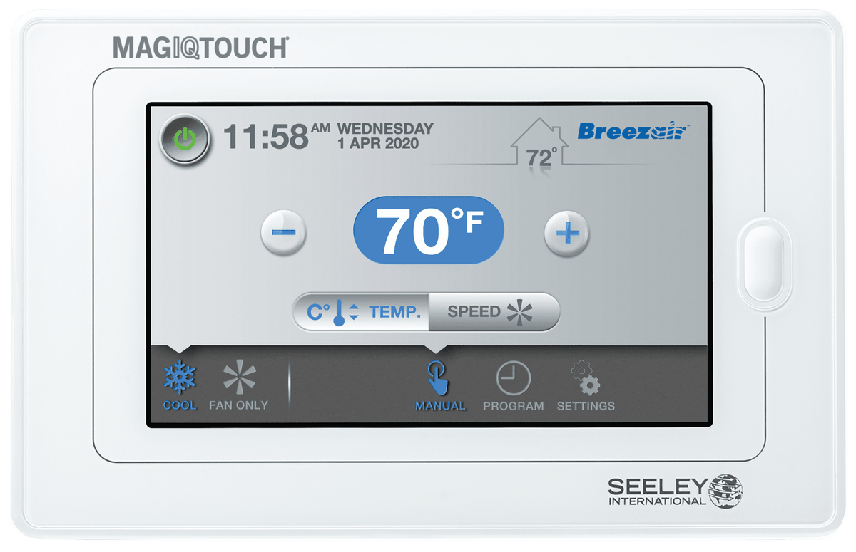 Manufacturer reference — Seeley International MagIQtouch controller with example cooling screen; not the actual item