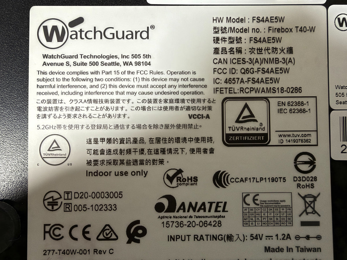 Actual Firebox T40-W FS4AE5W label